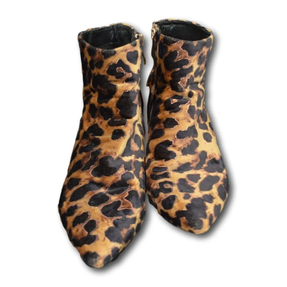 IDIFU Women Booties Cheetah Low Kitten Heel Ankle Boots Pointed Toe Short Size:9 Tan - Image 2