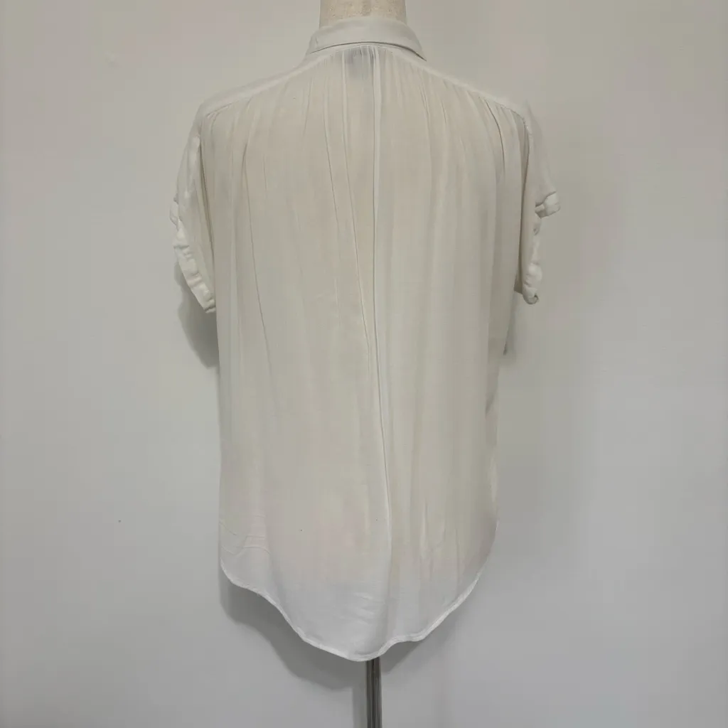 Lucky Brand Short Sleeve White Sheer Henley Viscose Top Sz XS - Image 3