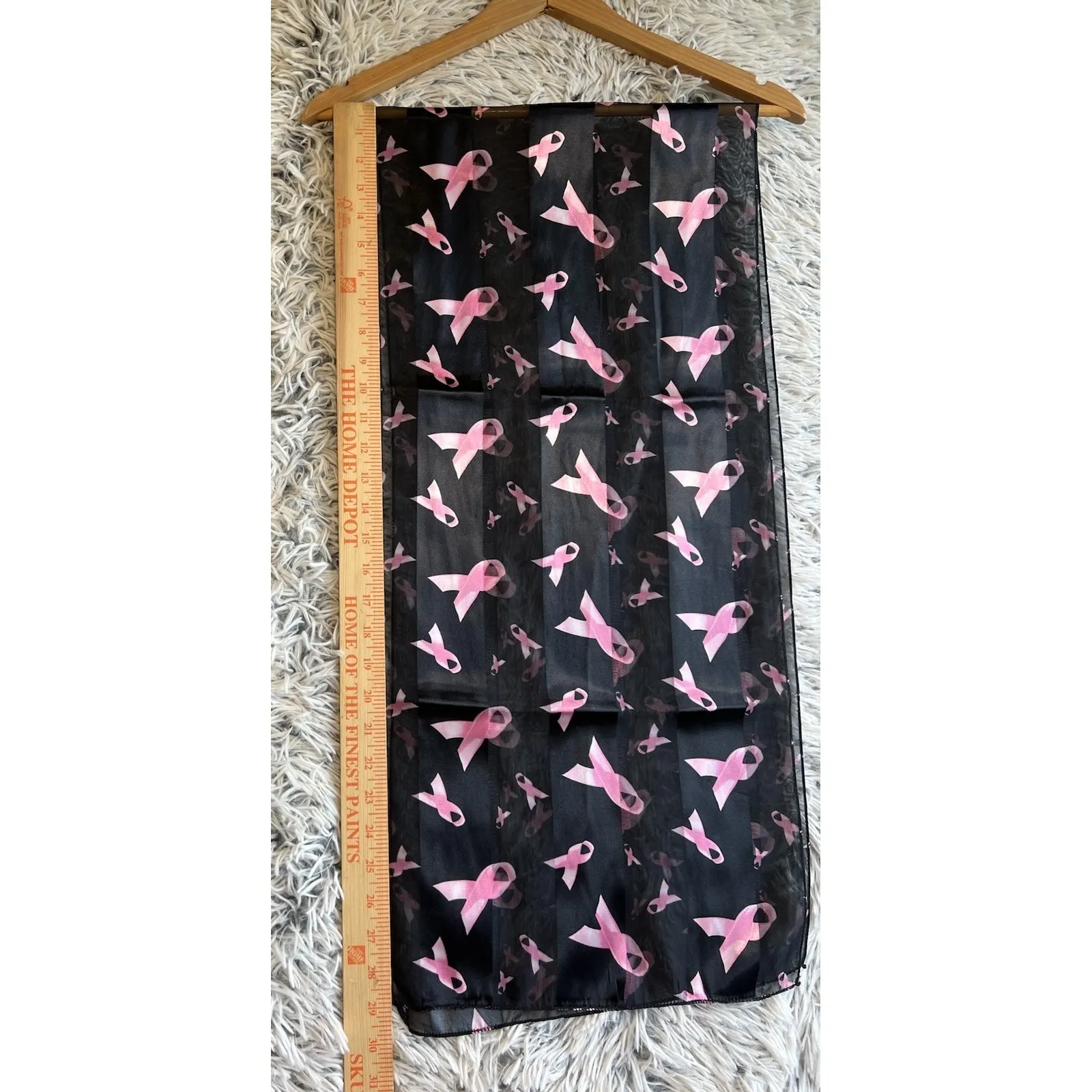 Black Satin Stripe Susan G Komen‎ Scarf With Pink Ribbon Pattern 60" Long 13" W - Image 3
