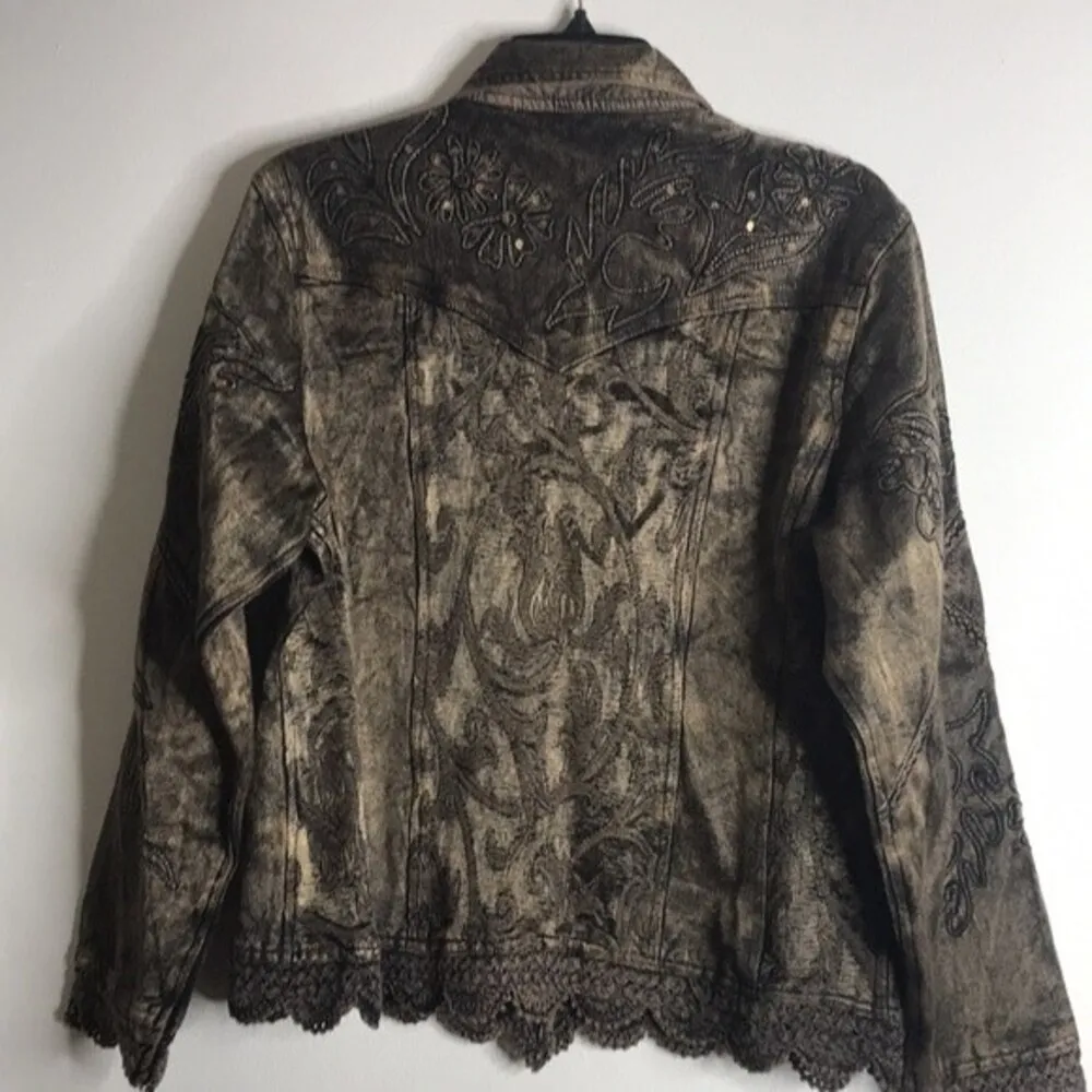 Flashback Embellished Jacket Lace Sequins Bronze Brown size medium - Image 10
