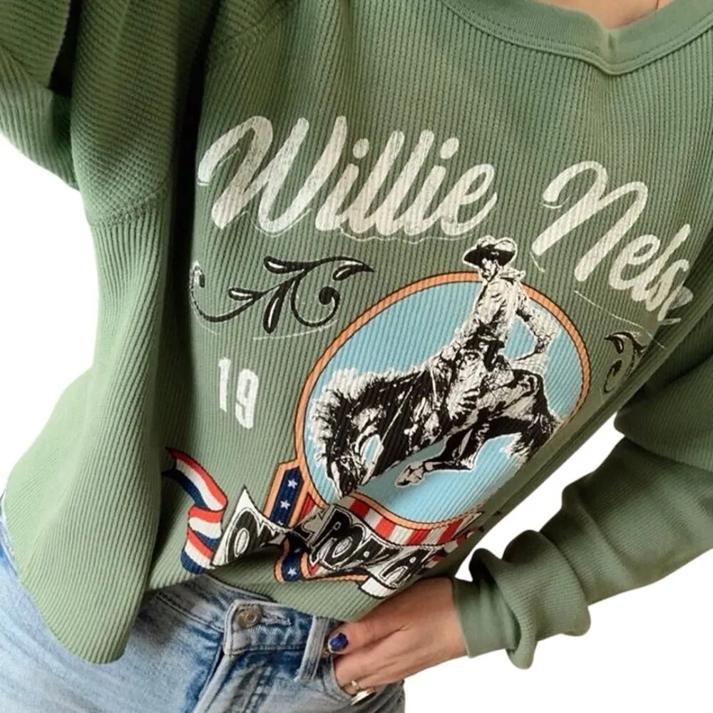 DAYDREAMER Willie Nelson 1980 Cowboy Raglan Thermal Size S New w/o Tag MSRP $118 - Image 7