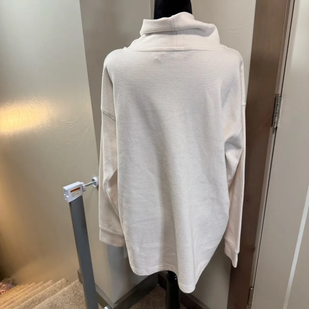 Lands' End Waffle Print Cowl Funnel Neck‎ Sweater Top Lightweight Tunic White L - Image 3