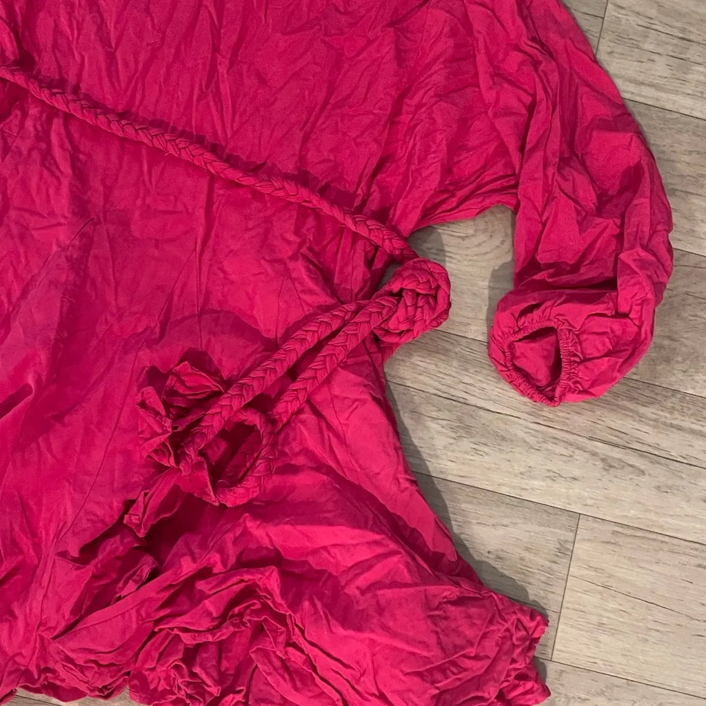 Palms away boutique hot pink tapered belted braided dress large flouncy flowy - Image 3