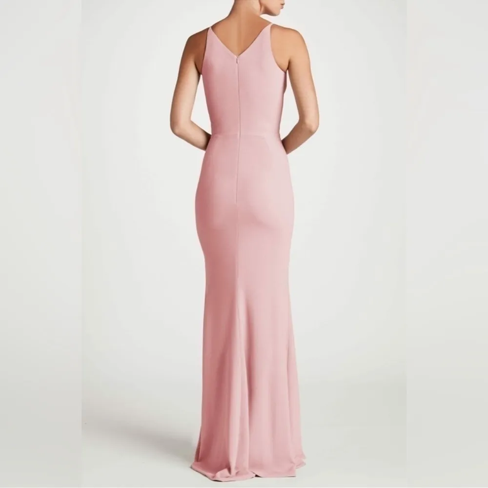 New Dress the Population Iris High slit body hugging V Neck gown blush size M - Image 4