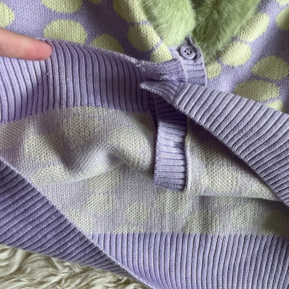 Lazy Oaf Sweaters Lazy Oaf Flower Repeat Furry Cardigan Purple Green Yellow - Image 7