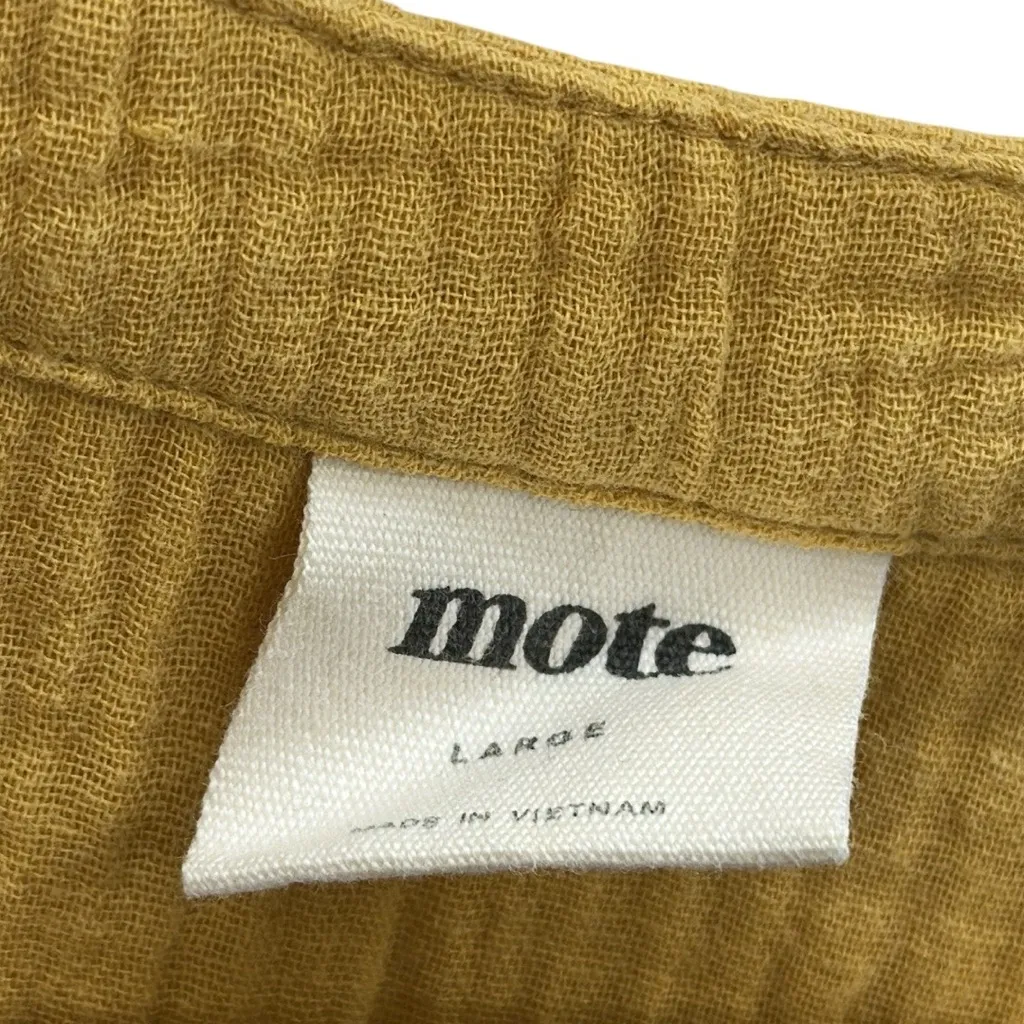 Mote Cotton Mustard Yellow Gauze Split V Neck Double Pocket Long Sleeve Top Sz L Gold Size L - Image 10