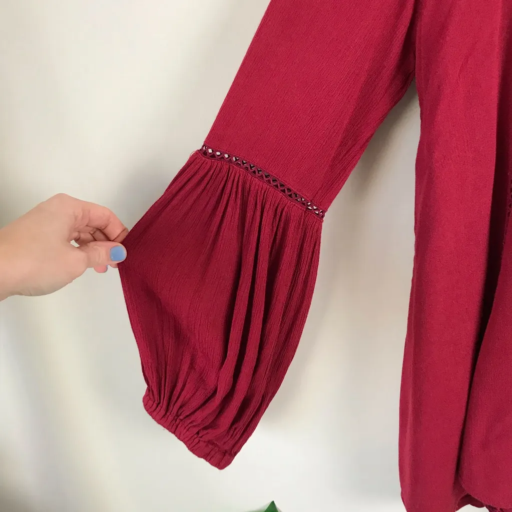 PPLA Xander Peasant Blouse Bell Sleeve Women's Size Medium Red Bohemian - Image 4