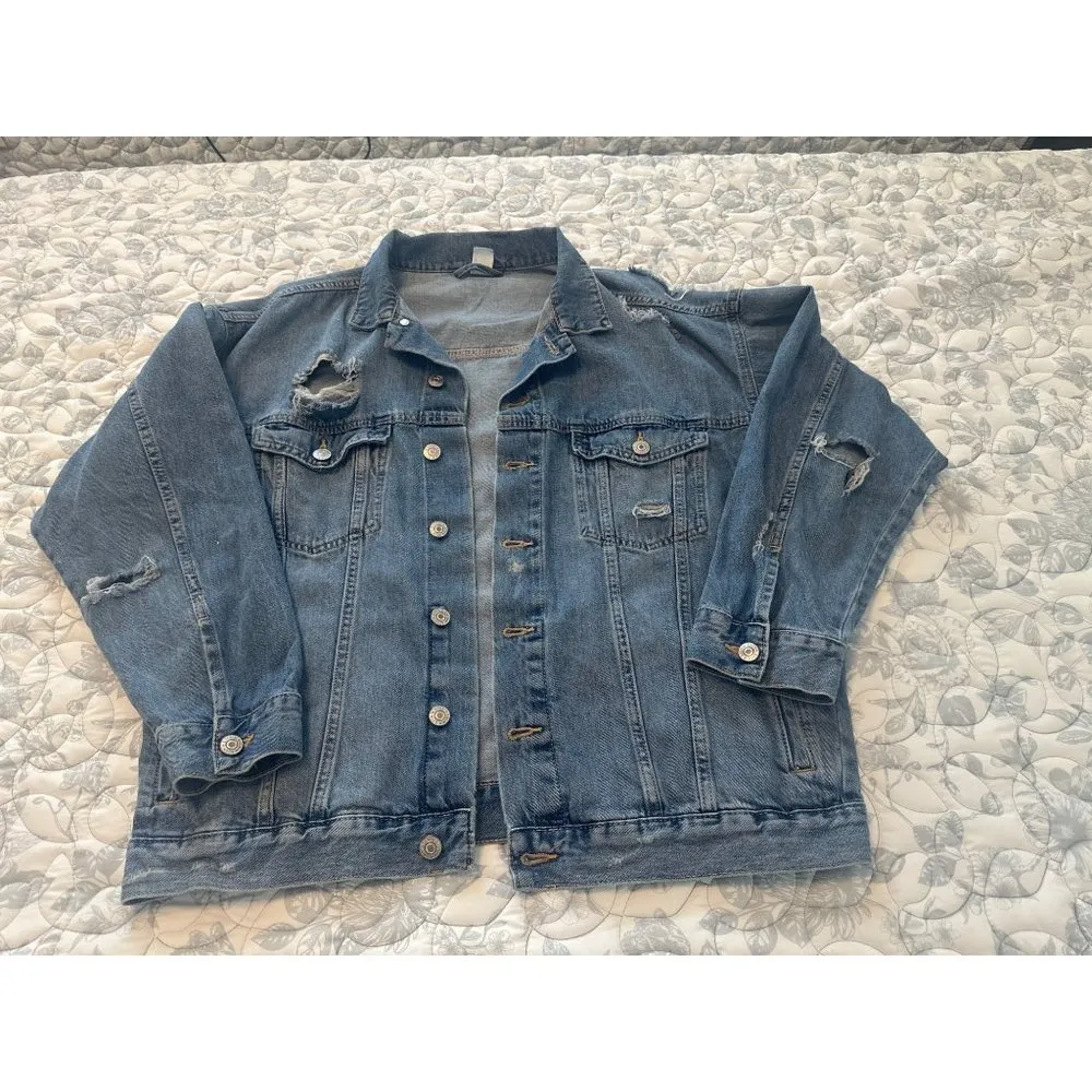 &Demin Distressed Blue Jacket With Button Closure Front Pockets, Small Size undefined - Image 7