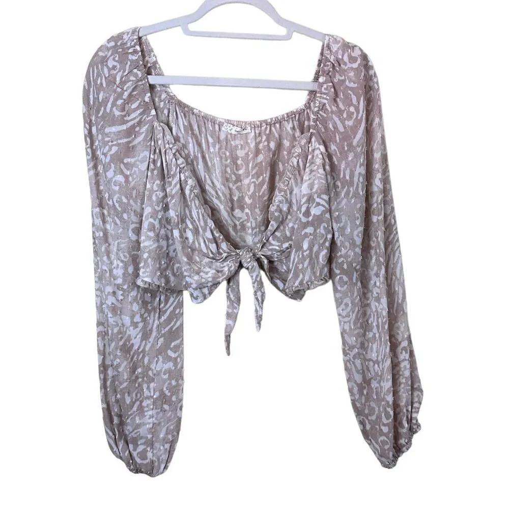 Endless Blu. Crop Blouse Size Large Tan - Image 5