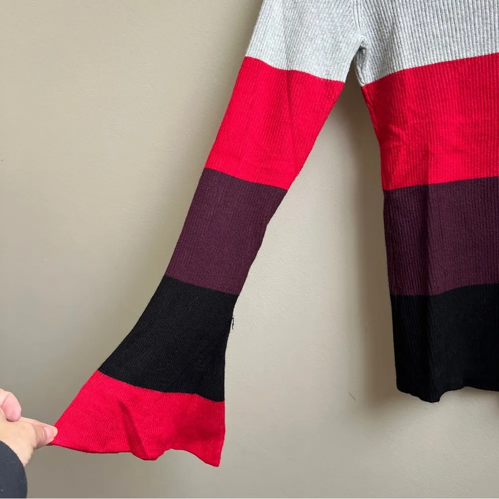 Marled Reunited Clothing Striped Sweater With Bell Sleeves Size Small Red - Image 3