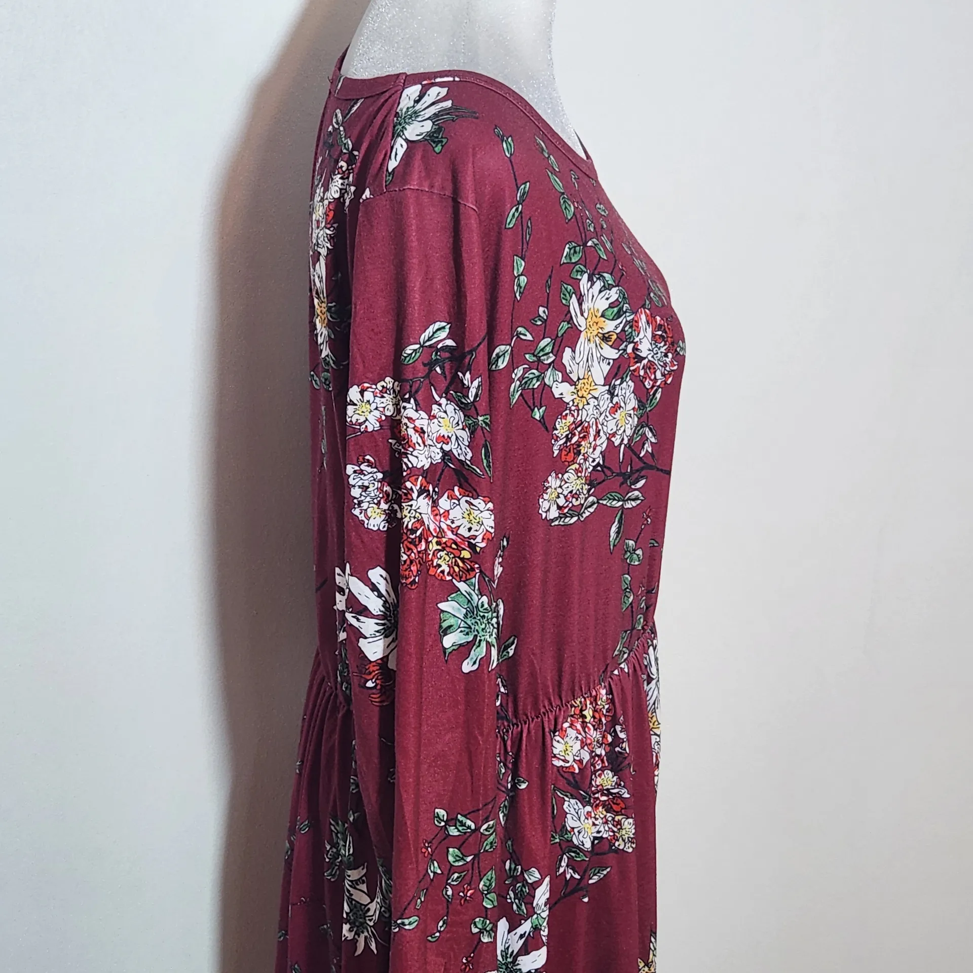 Zesica Long Sleeve Burgundy Floral Maxi Dress Size Large Wedding Guest Dress Red - Image 4