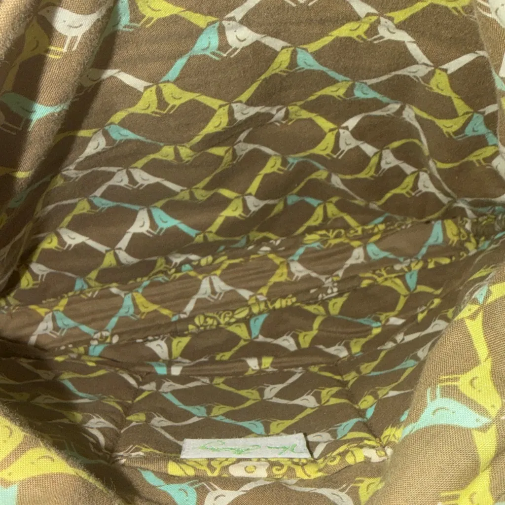 Vera Bradley Large Green and Brown Floral Cotton Crossbody Bag - Image 6