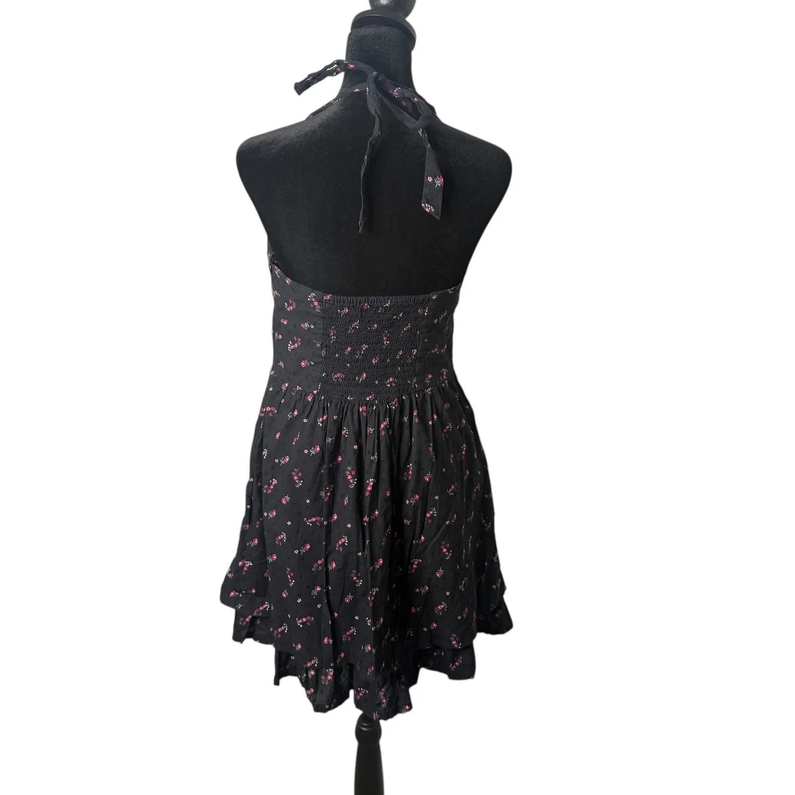 GUESS Black Floral Mini Halter Dress Size 11 Sweetheart Neckline Whimsigoth Pink - Image 2