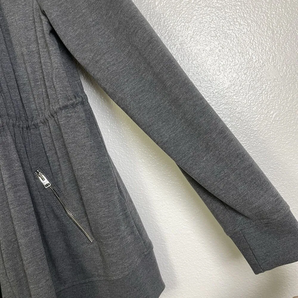 All Saints Gina Drape Jacket 4 Gray Womens Open Front Zip Pocket Drawstring - Image 7