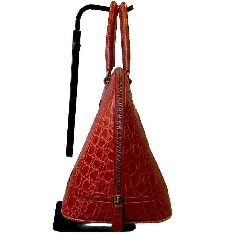 BRAHMIN Prissy Collection Red Italian Croc Embossed Leather Dome Shaped Satchel - Image 4