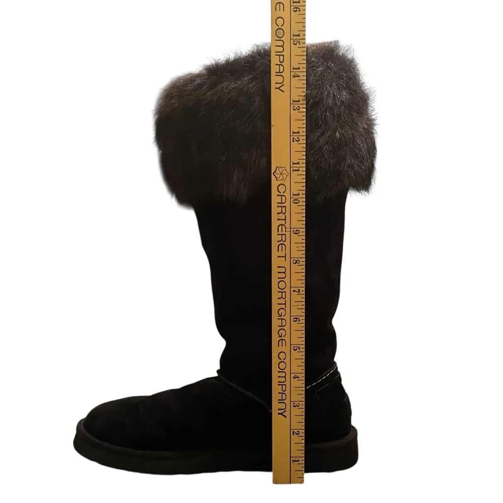 UGG Australia Rosana Tall Boots Black Womens 8 Shearling Fur Suede Sheepskin EUC - Image 16