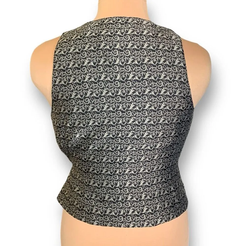 Vintage Gap Vest Wrap Tie Front Black Silver Abstract Brocade Vneck Waistcoat - Image 7