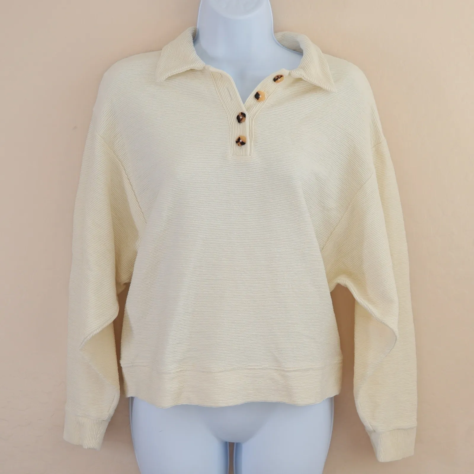 Madewell‎ Top Cream Ottoman Jacquard Polo Organic Cotton XS NC618 - Image 8
