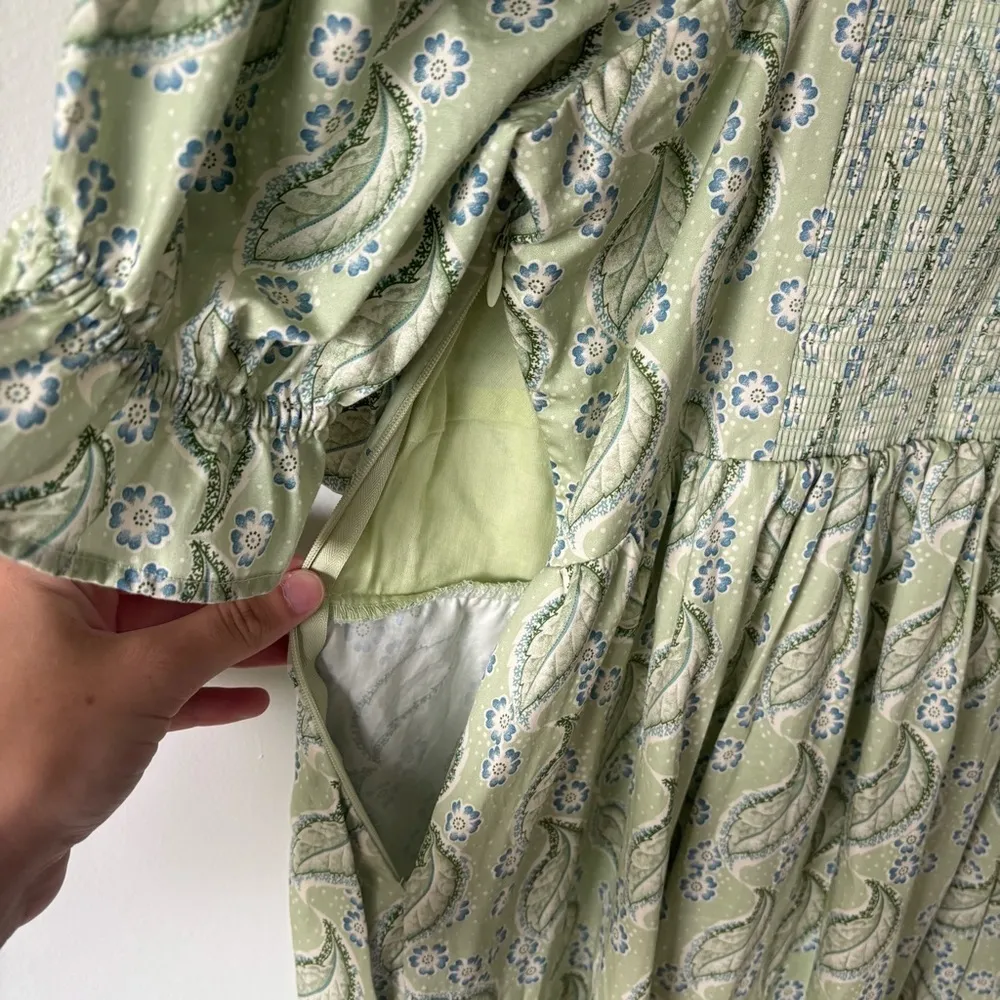 Hill House Home Ophelia Dress Eucalyptus Floral Green Midi Dress Cottagecore - Image 12