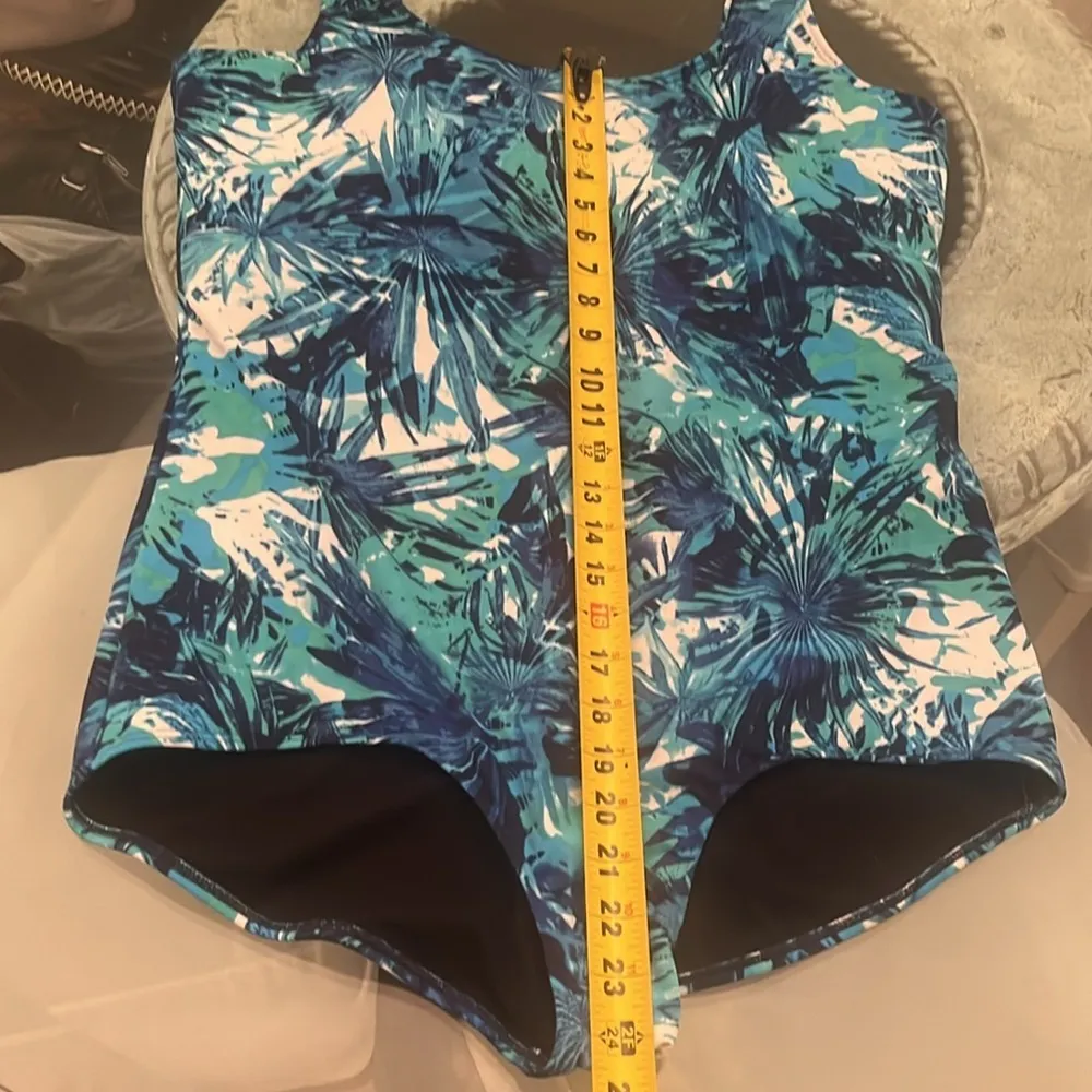 Sporti Aquarelle Palm Chlorine Resistant Scoop Back One Piece Swimsuit size 16 Blue - Image 8