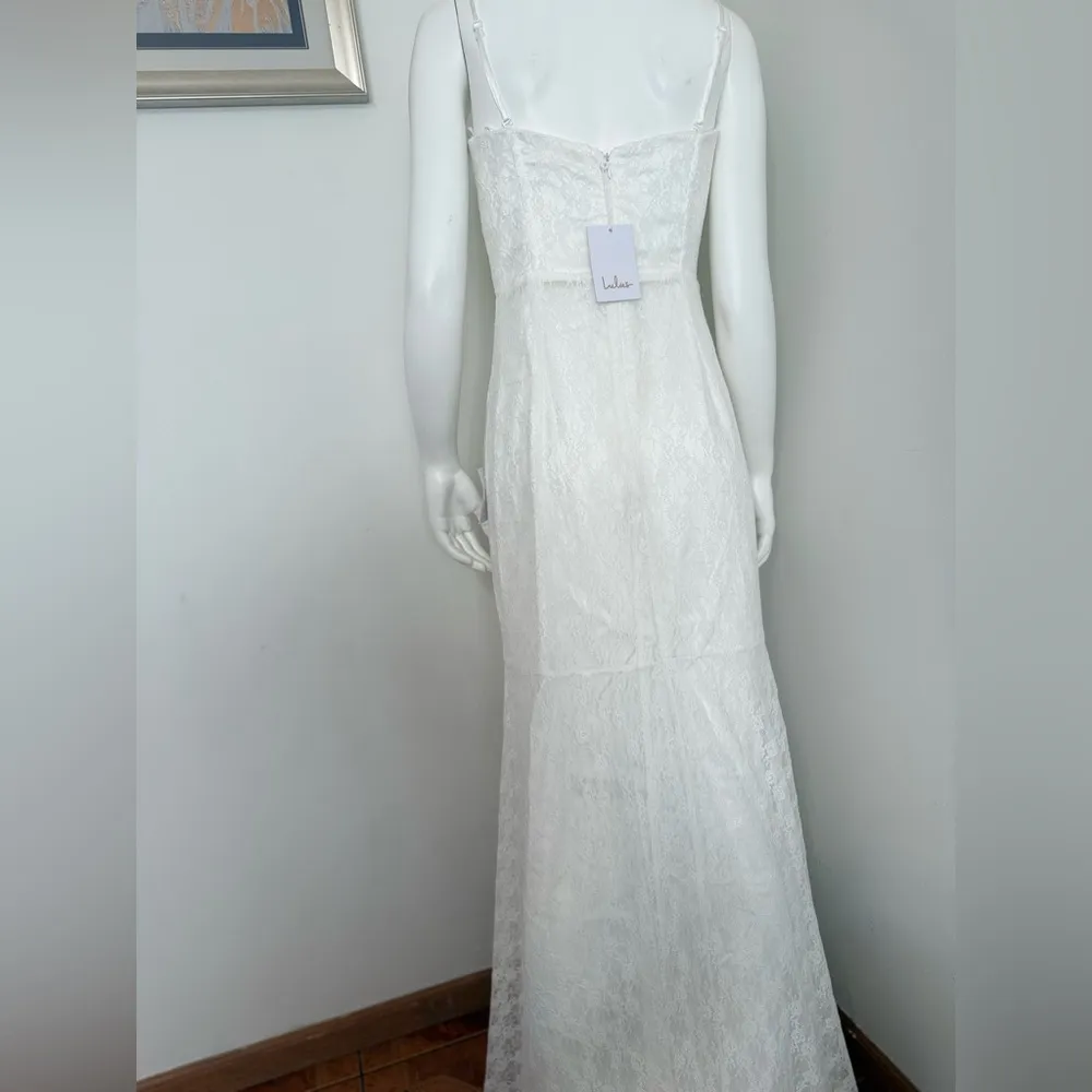 Lulus White Lace Bustier Maxi Dress – Size L – Stretch Fit Bridal Gown – New - Image 8
