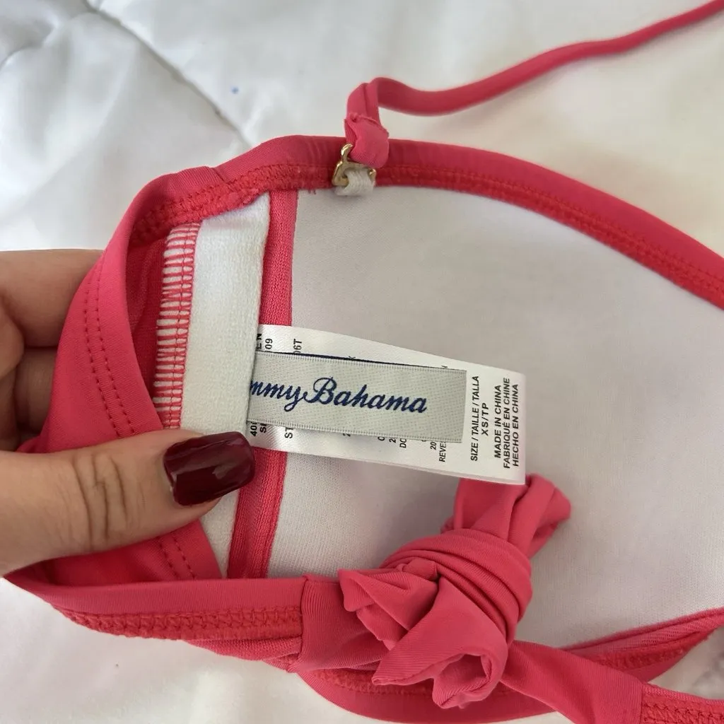 Tommy Bahama Womens XS Bandeau Bikini Top Halter Strap Pink Padded Summer Beach - Image 5
