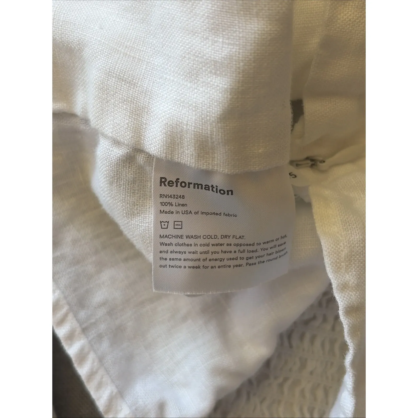 Reformation Classic White 100% Linen Square Neck Smocked Back Top Shirt Womens 6 - Image 8