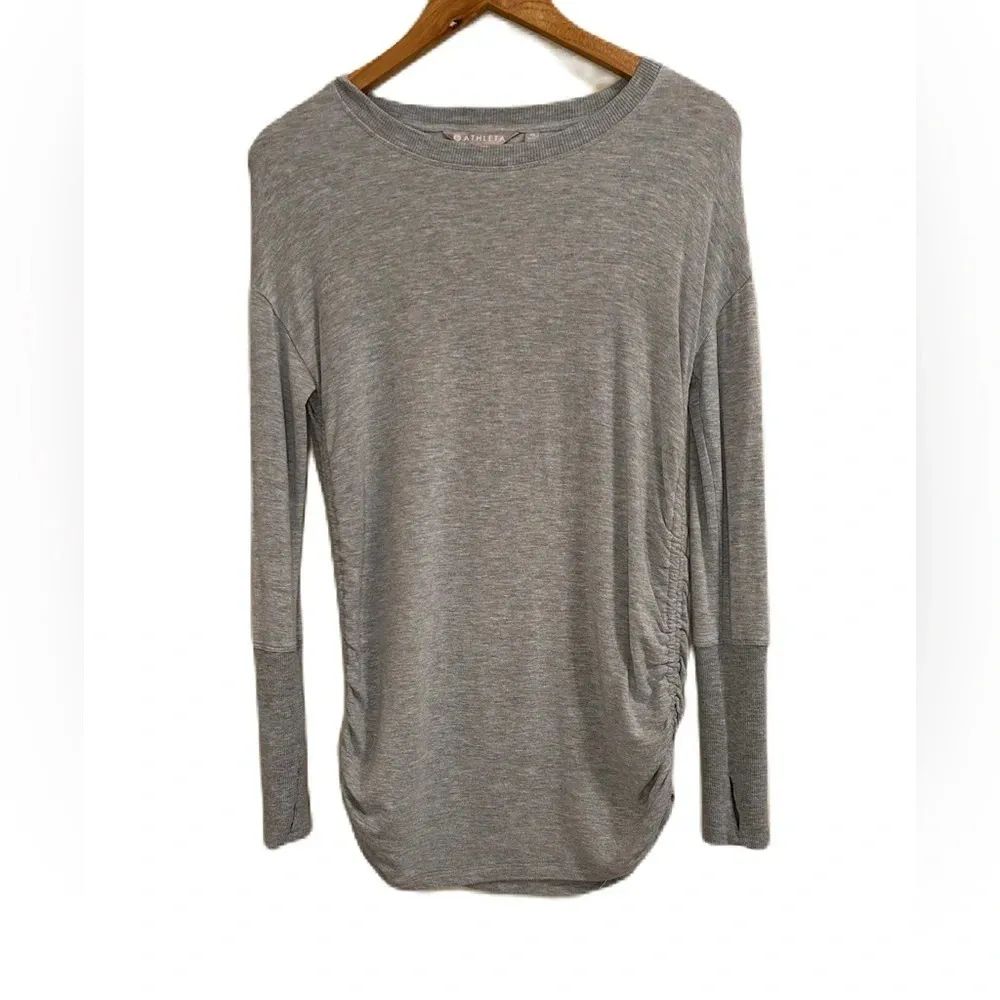 Athleta  Top Gray Scrunched Side Long Sleeve‎  Extra Small - Image 3