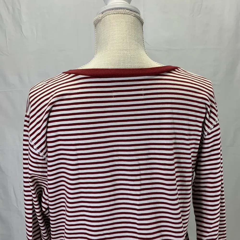 Long Sleeve Maroon and White Stripes Semi Cropped Shirt Size Medium - Image 6