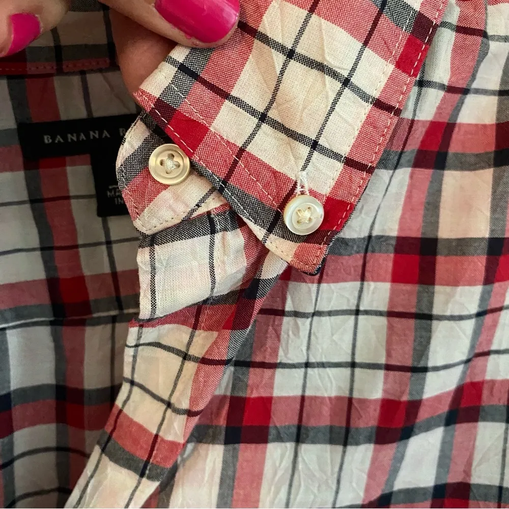 Banana Republic Womens 3/4 Length Sleeve Plaid Button Down Shirt Size Large - Image 13