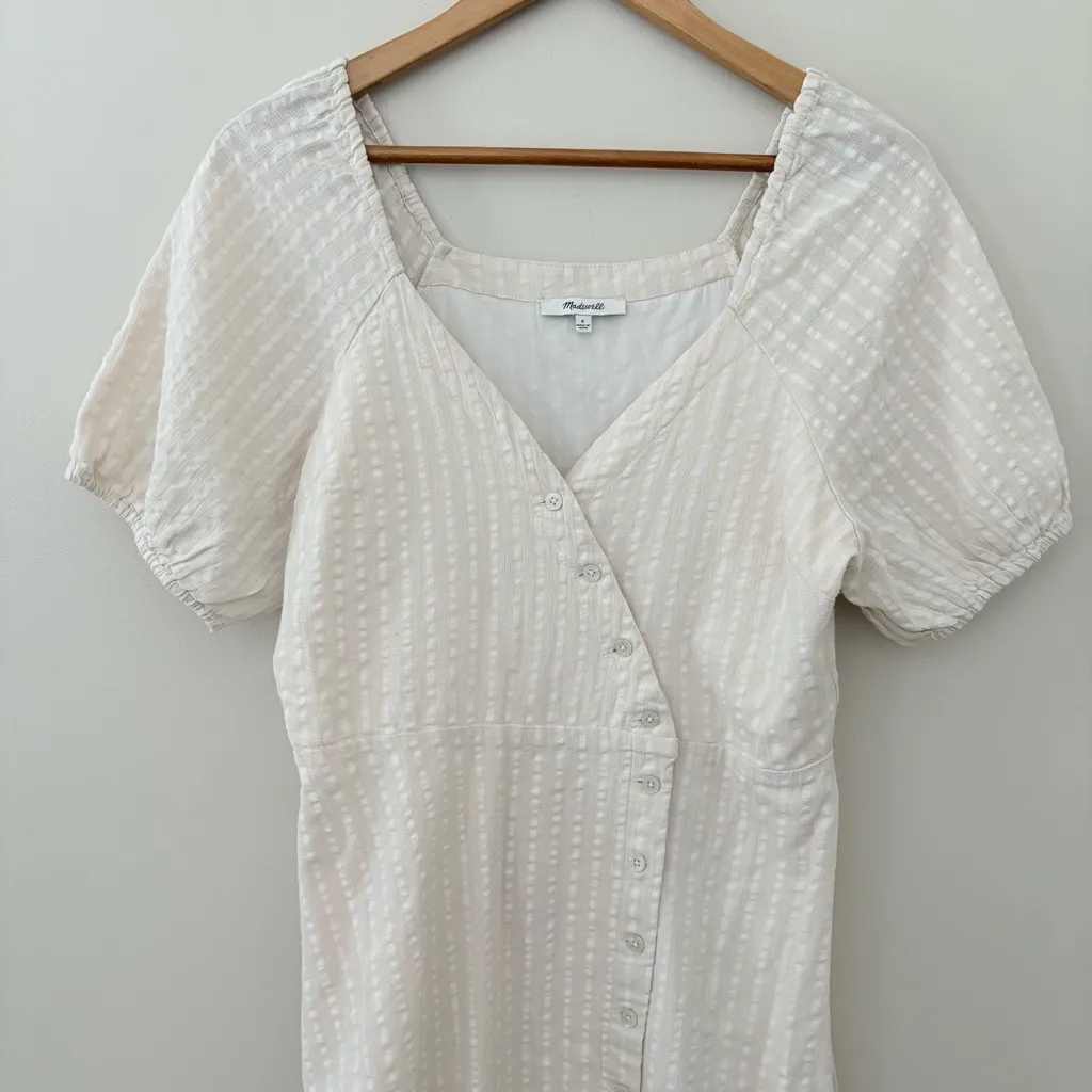 Madewell Puff-Sleeve Button-Wrap Midi Dress in Undyed Stripe Cotton Linen Size 6 - Image 5