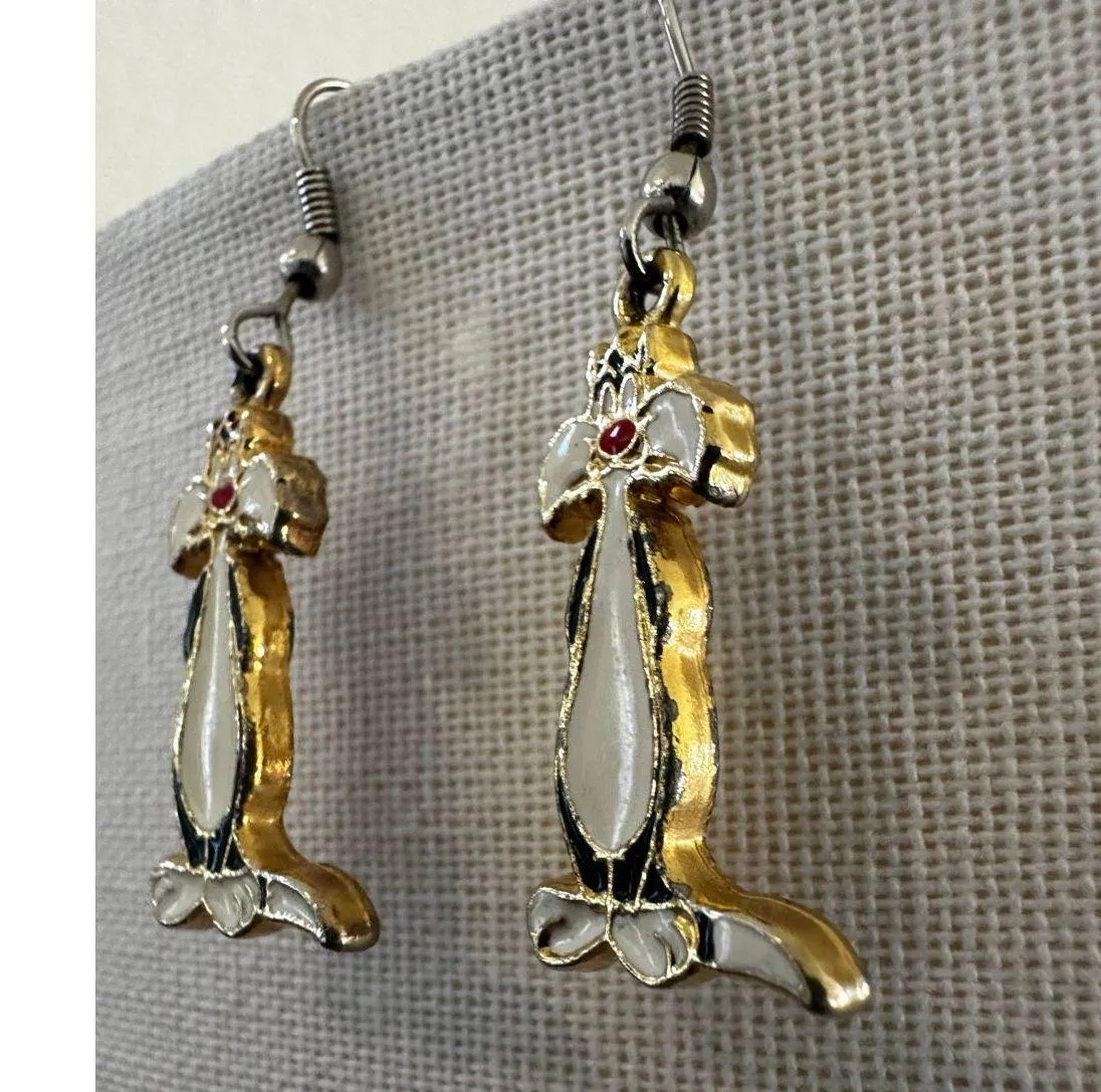 Vintage Warner Bros “Sylvester the Cat” Enamel Dangle Earrings - Image 2