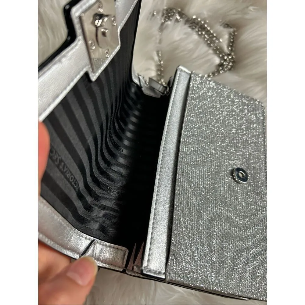 VICTORIA'S SECRET Shimmering Silver Logo BLING MINI CROSSBODY BAG y2k clutch cro - Image 2