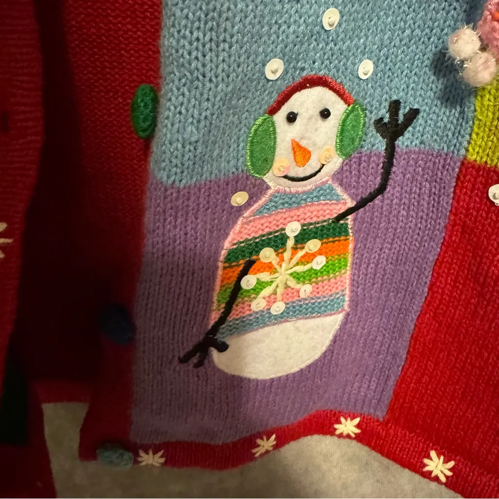 Tiara International Small Red Winter Snowman Cardigan Sweater - Image 5