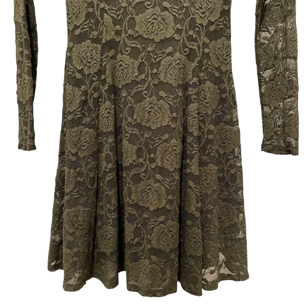ACEMI Fit N Flare Full Lace Dress Olive Army Green Sz S Long Sleeve Lined NEW - Image 3