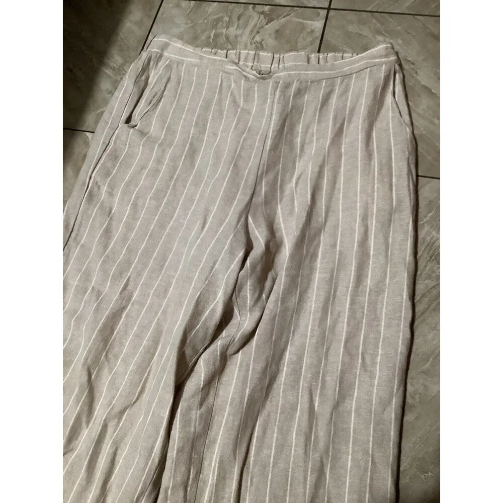 Joie Beige Striped Linen Blend Straight Leg Pull On Pants L - Image 3