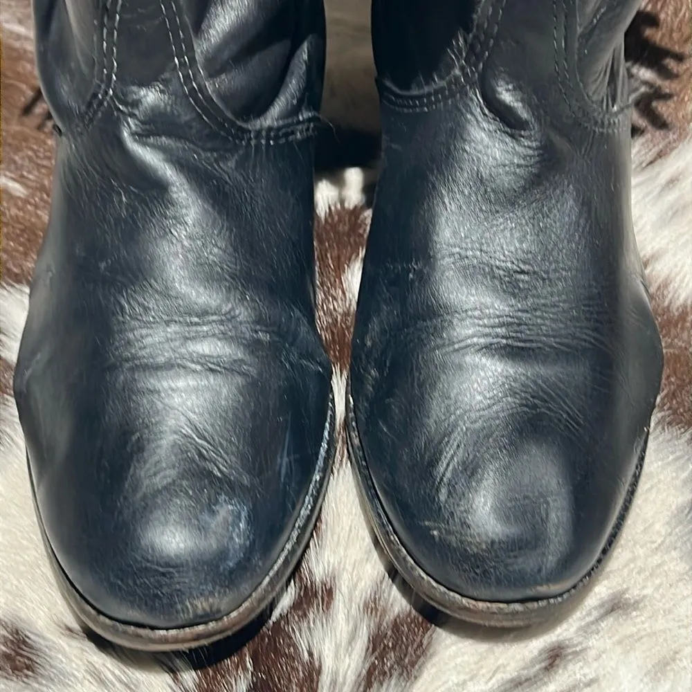 Vintage Black Real Leather Fringe Cowboy Boots Festival Rave Burning Man A21 Size 7 - Image 5