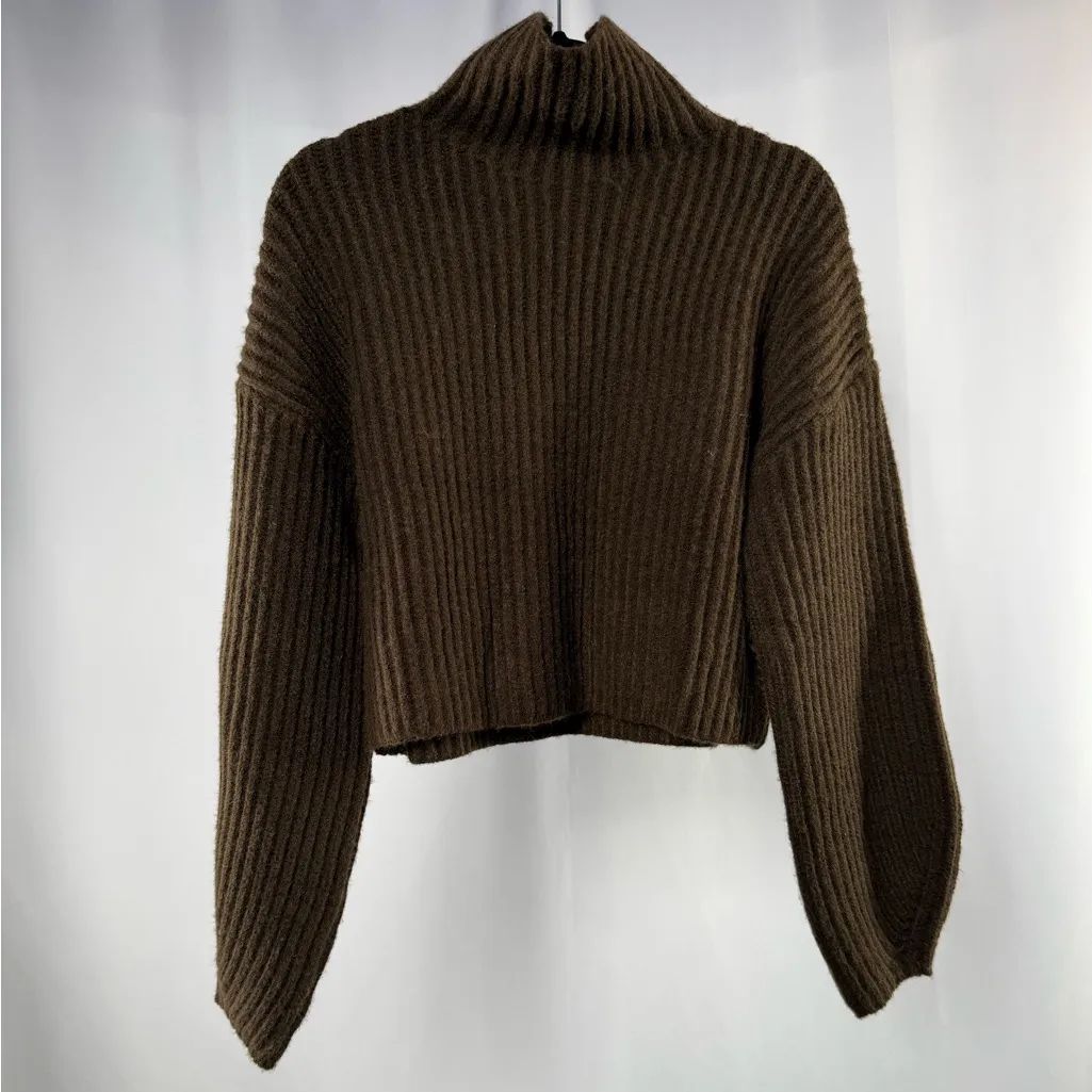 OAK + FORT Ribbed Mockneck Sweater in Chocolate Brown Size Extra Small - Image 4