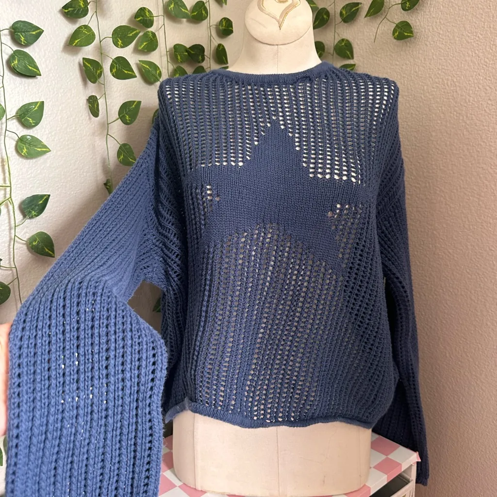 EDIKTED Seeing Stars Oversized Sweater Blue Women’s Size Small - Image 2