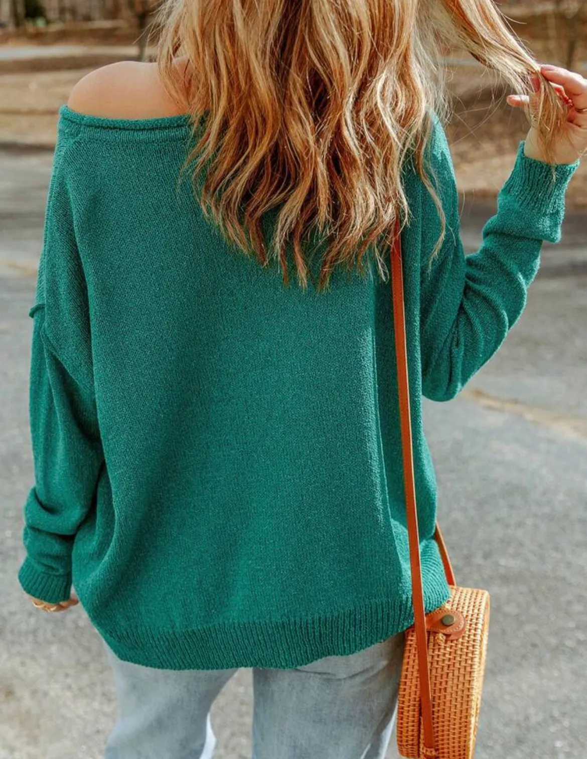 Drop Shoulder Sweater Green Size XL - Image 3