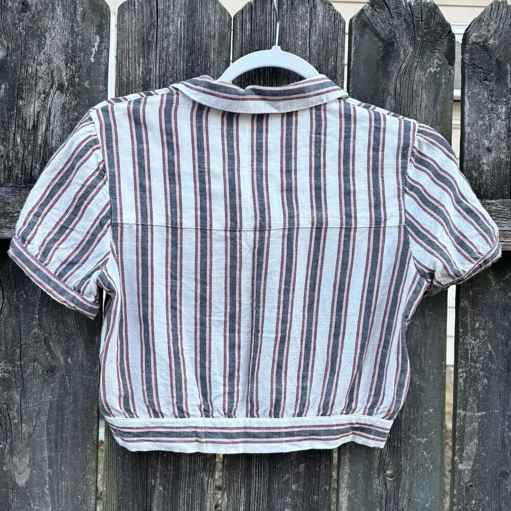 Volcom Striped Cropped Button Down Top Small - Image 4