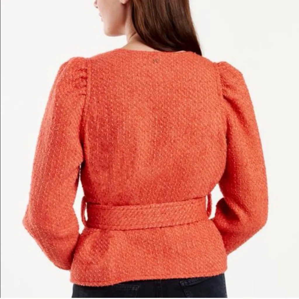 Marie Oliver Jonna Wool Coat Orange Red Tweed Tie Jacket Cropped XS X-Small - Image 2