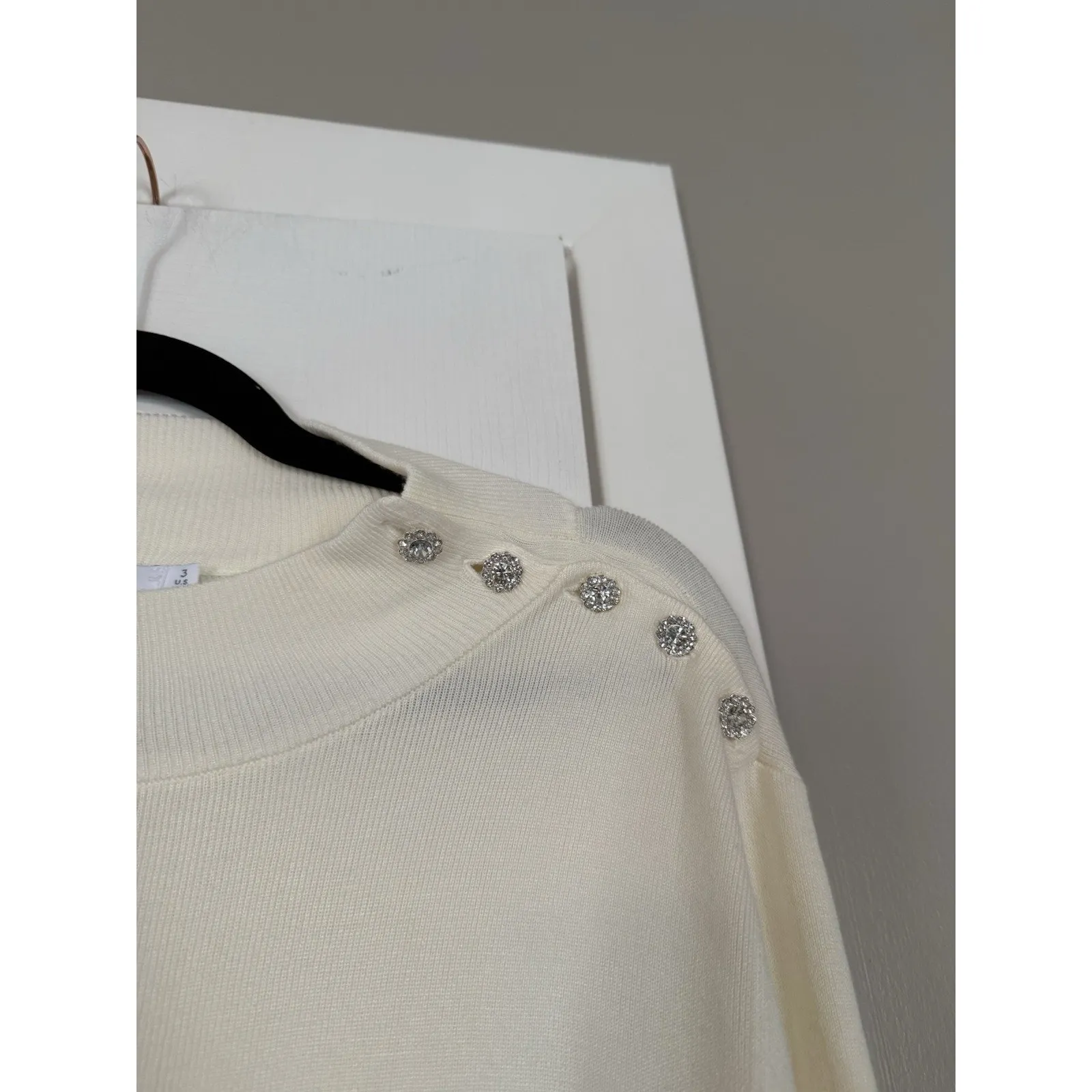 Chicos Rhinestone Bling Shoulder Detail Cream White Sweater Cozy Holidays NWT - Image 7