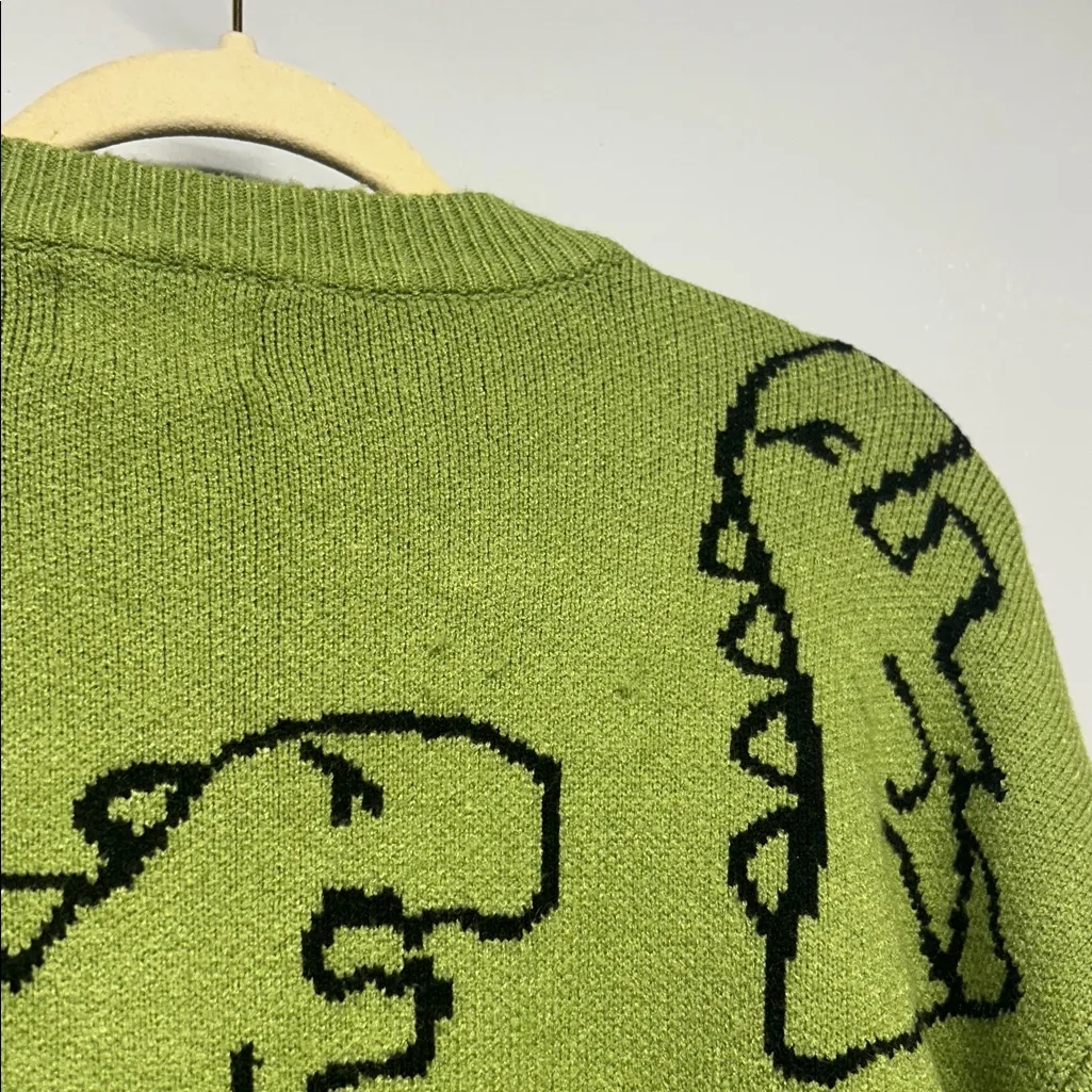 Aelfric Eden Green Dinosaur Cartoon Pattern Oversized Knit Sweater Size Large - Image 7