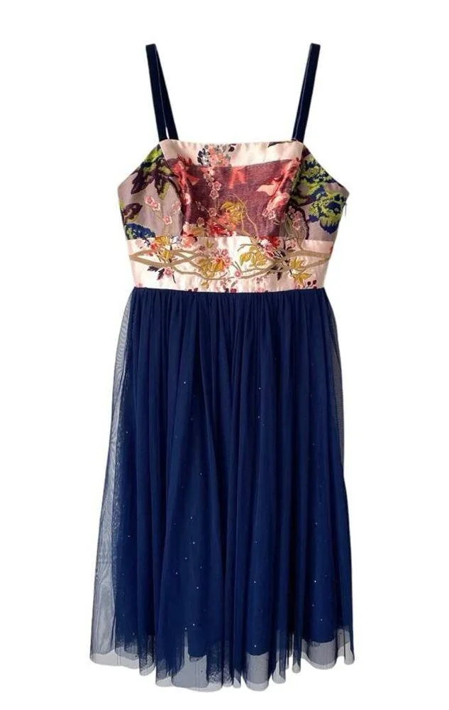 Moulinette Soeurs Anthropologie Tulle Skirt Brocade Dress Size 6 Floral Velvet - Image 5