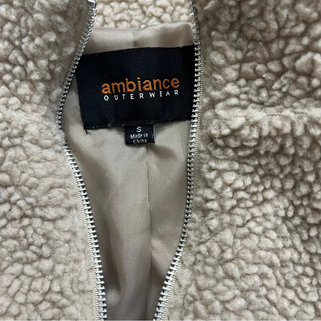Ambiance Outerwear Beige Sherpa Fleece Half Zip Pullover Sweatshirt Size S Tan - Image 3