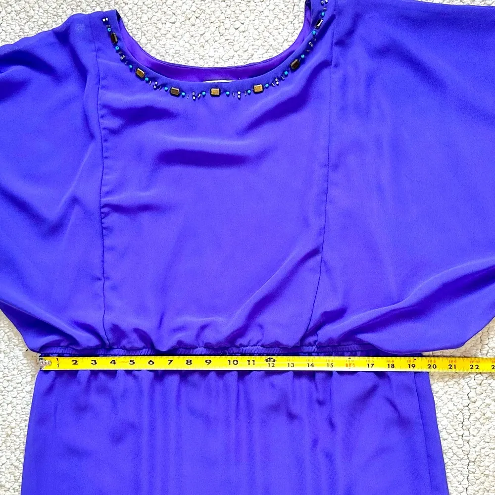 Purple Midi Dress with Beaded Neckline Size 14 - Image 11