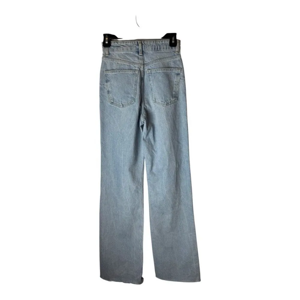 Zara Jeans‎ Women 0 Blue Light Wash Denim Ripped Distressed Wide Leg NWT - Image 3