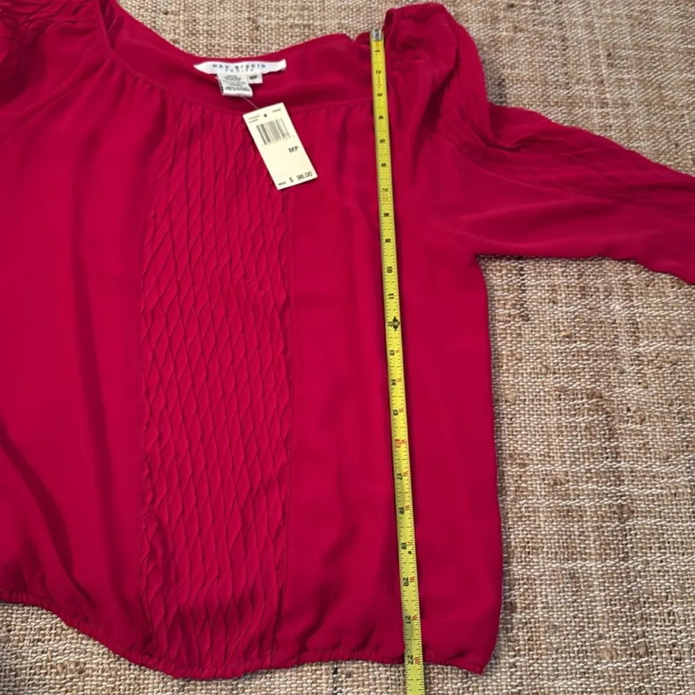 NEW Max Studio Diamond Pattern Pleat Long Sleeve Blouse Medium Petite Fuchsia - Image 7