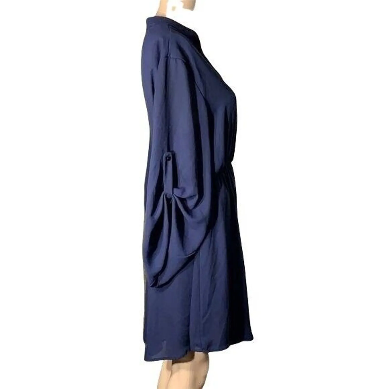 Poema Womens Blouson Dress Long Drape Sleeve Silky Pullover Navy Blue Large - Image 5